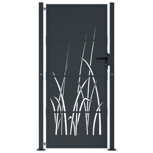 vidaXL Garden Gate Anthracite 105x180 cm Steel Grass Design