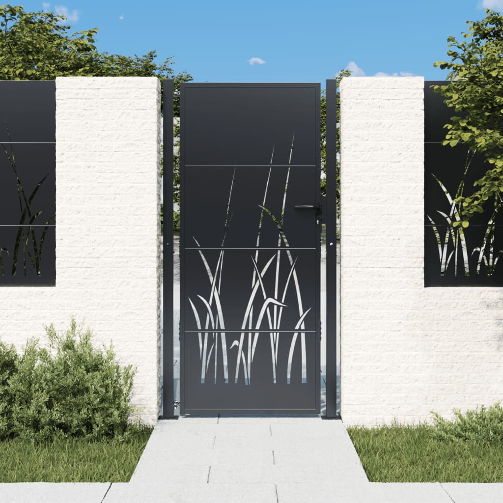 vidaXL Garden Gate Anthracite 105x205 cm Steel Grass Design