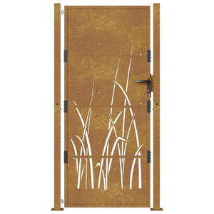 vidaXL Garden Gate 105x205 cm Corten Steel Grass Design