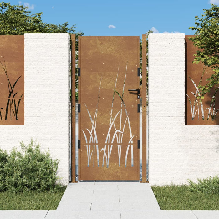 vidaXL Garden Gate 105x205 cm Corten Steel Grass Design