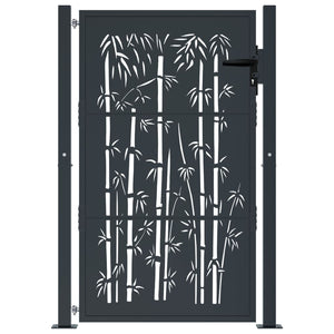 vidaXL Garden Gate Anthracite 105x155 cm Steel Bamboo Design