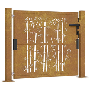 vidaXL Garden Gate 105x105 cm Corten Steel Bamboo Design