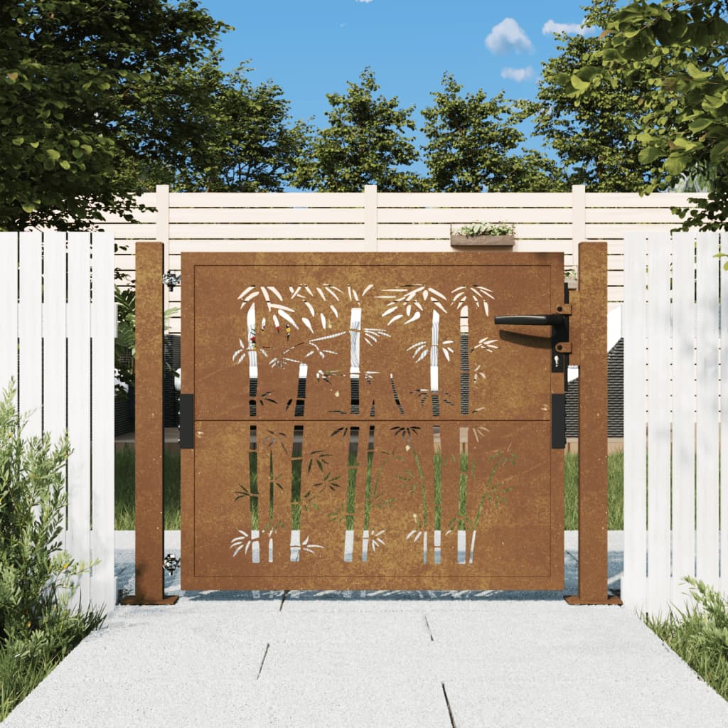 vidaXL Garden Gate 105x105 cm Corten Steel Bamboo Design