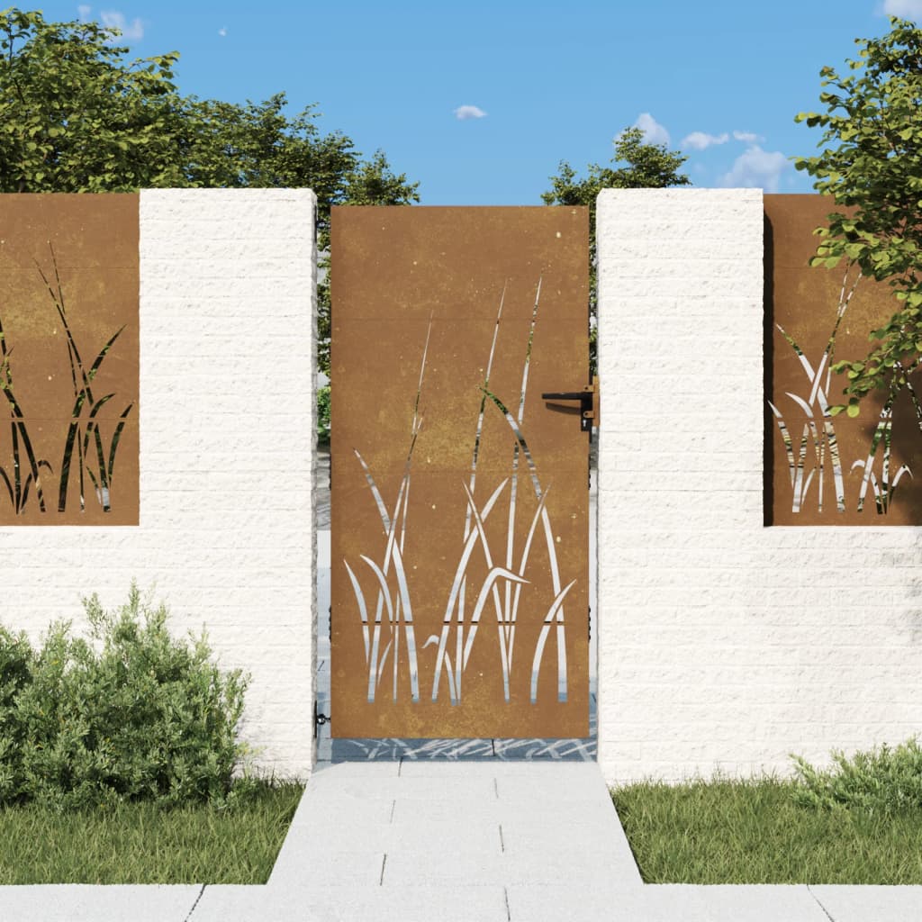 vidaXL Garden Gate 85x175 cm Corten Steel Grass Design