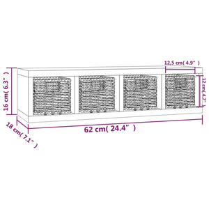 vidaXL Wall Shelf with Baskets 62x18x16 cm Solid Wood Walnut