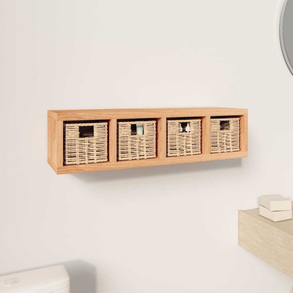 vidaXL Wall Shelf with Baskets 62x18x16 cm Solid Wood Walnut