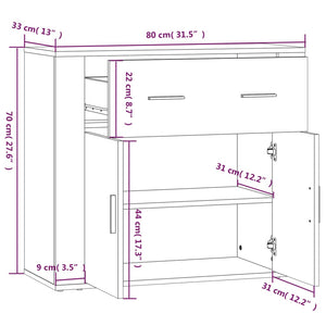 vidaXL Sideboard Concrete Grey 80x33x70 cm Engineered Wood