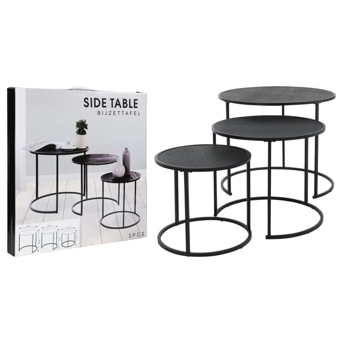 H&S Collection 3 Piece Side Table Set Black