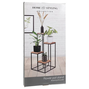 Home&Styling Plant Stand with 4 Shelves Natural and Black