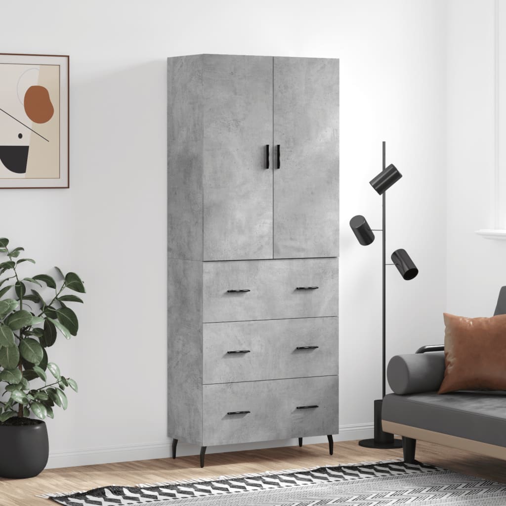 vidaXL Highboard Concrete Grey 69.5x34x180 cm Engineered Wood