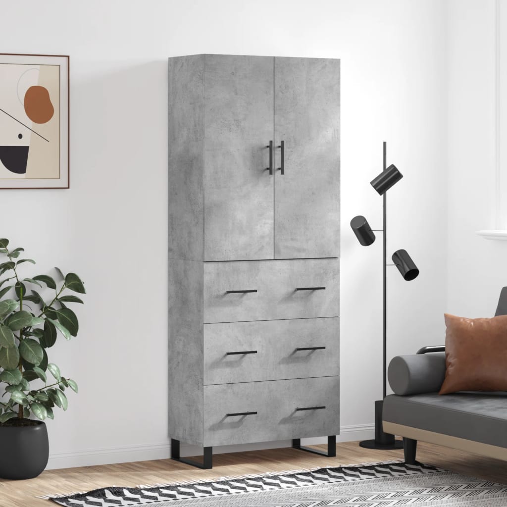 vidaXL Highboard Concrete Grey 69.5x34x180 cm Engineered Wood