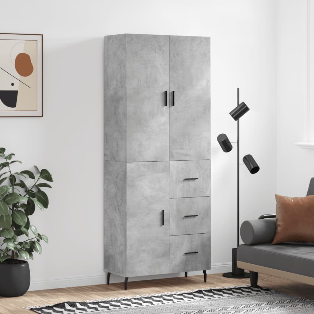 vidaXL Highboard Concrete Grey 69.5x34x180 cm Engineered Wood