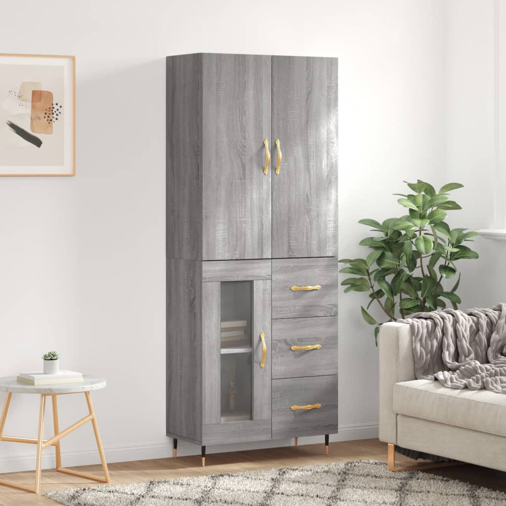 vidaXL Highboard Grey Sonoma 69.5x34x180 cm Engineered Wood