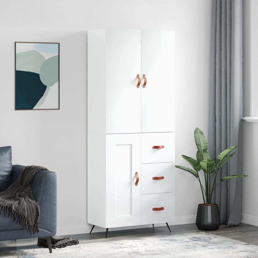 vidaXL Highboard High Gloss White 69.5x34x180 cm Engineered Wood