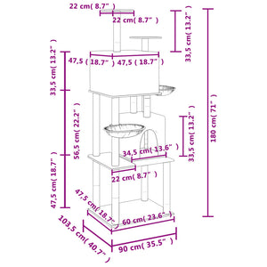 vidaXL Cat Tree with Sisal Scratching Posts Cream 180 cm