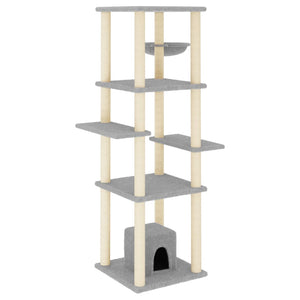 vidaXL Cat Tree with Sisal Scratching Posts Light Grey 154 cm