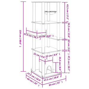 vidaXL Cat Tree with Sisal Scratching Posts Light Grey 154 cm