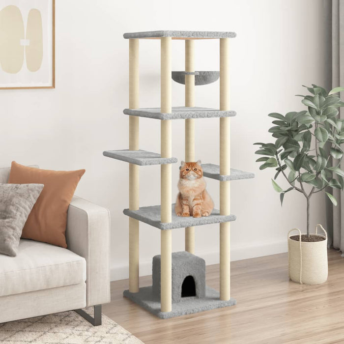 vidaXL Cat Tree with Sisal Scratching Posts Light Grey 154 cm