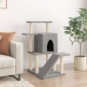 vidaXL Cat Tree with Sisal Scratching Posts Light Grey 97 cm