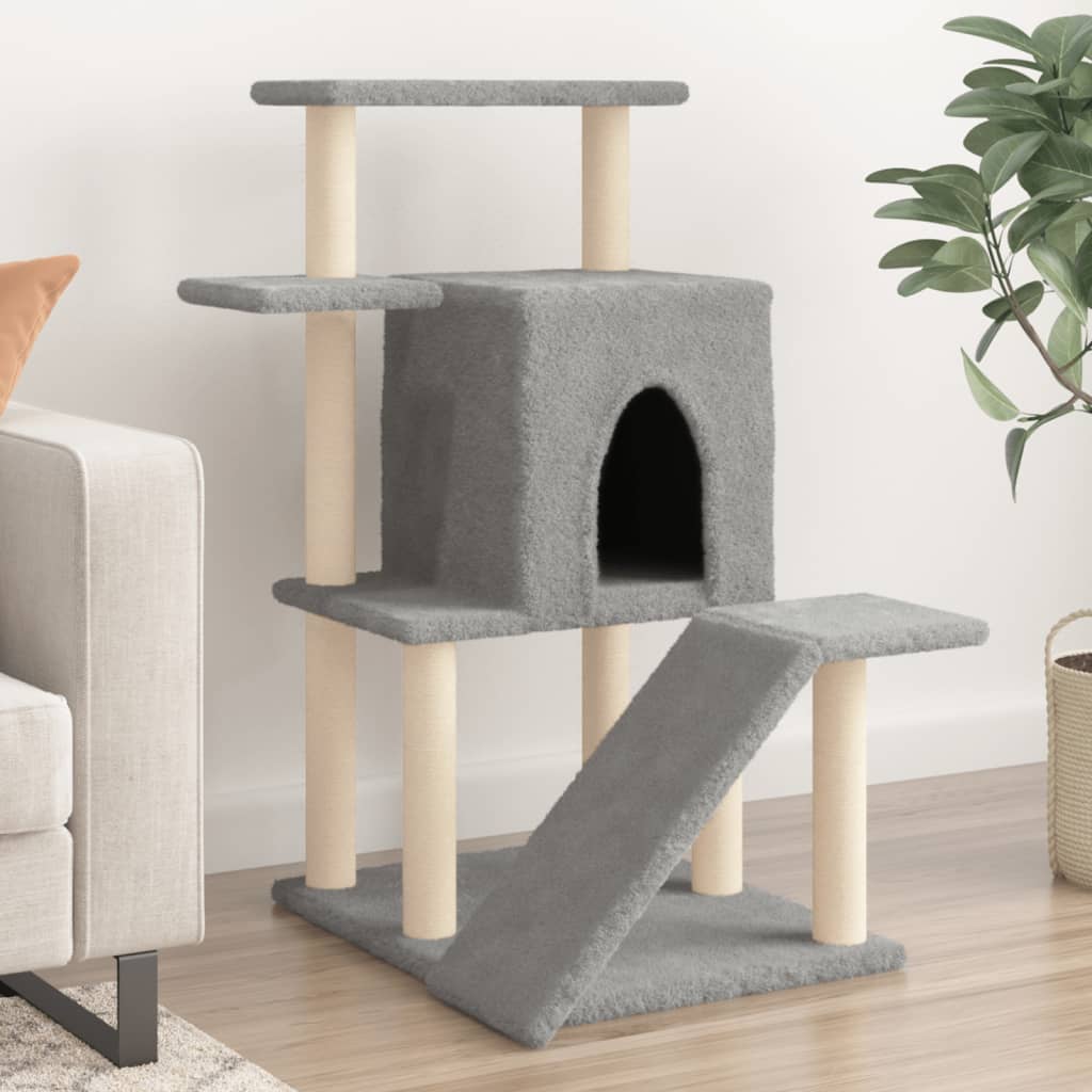 vidaXL Cat Tree with Sisal Scratching Posts Light Grey 97 cm