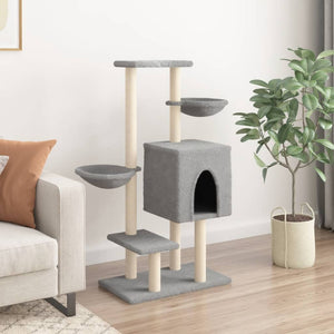 vidaXL Cat Tree with Sisal Scratching Posts Light Grey 117 cm