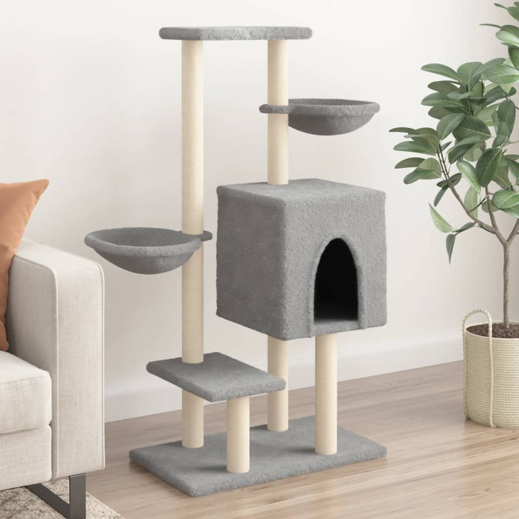 vidaXL Cat Tree with Sisal Scratching Posts Light Grey 117 cm