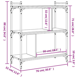 vidaXL Bookcase 3-Tier Sonoma Oak 76x32x88 cm Engineered Wood