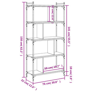 vidaXL Bookcase 5-Tier Black 76x32x158 cm Engineered Wood