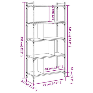 vidaXL Bookcase 5-Tier Sonoma Oak 76x32x158 cm Engineered Wood