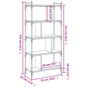 vidaXL Bookcase 5-Tier Smoked Oak 76x32x158 cm Engineered Wood