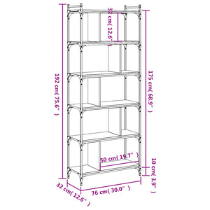 vidaXL Bookcase 6-Tier Sonoma Oak 76x32x192 cm Engineered Wood