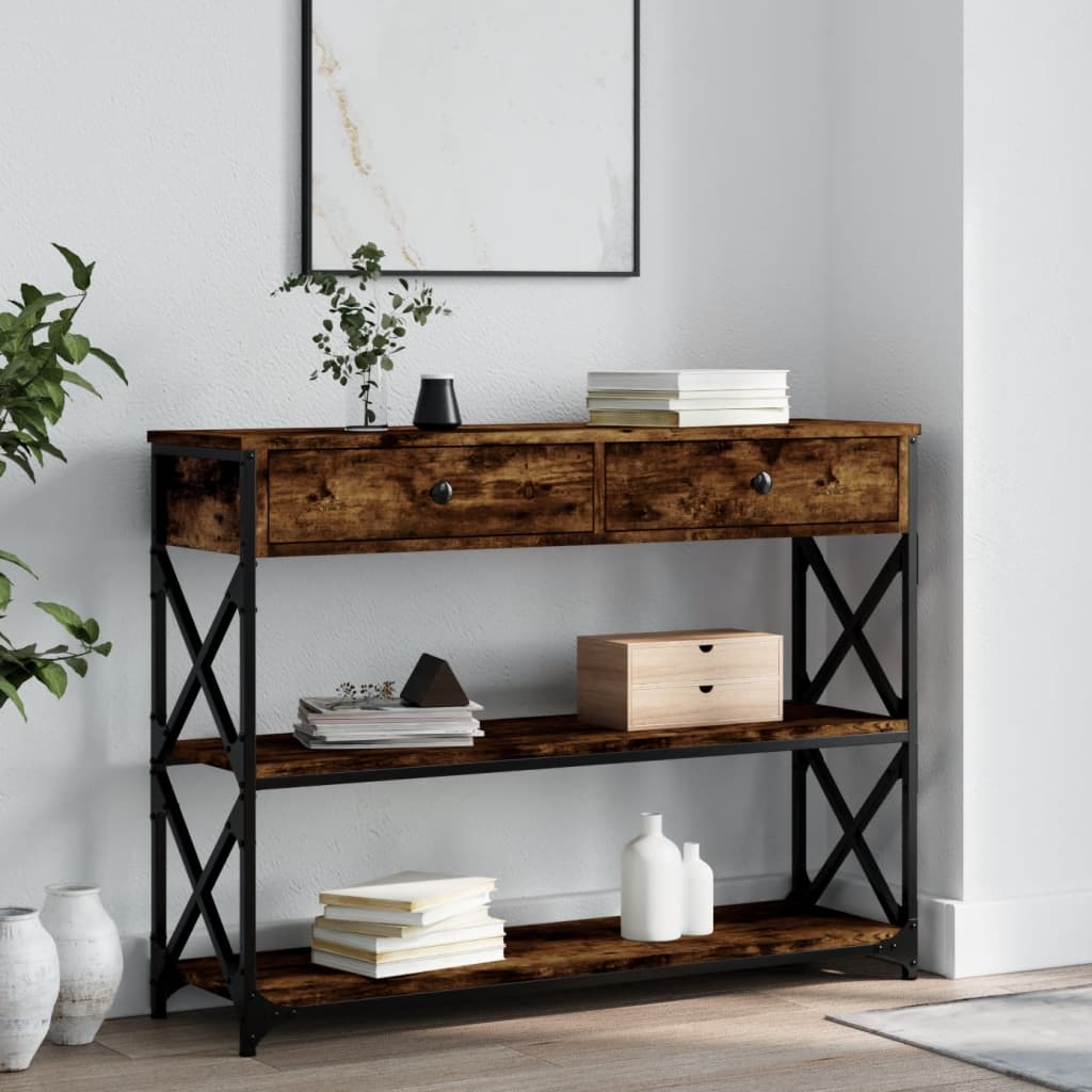 vidaXL Console Table Smoked Oak 100x28x75 cm Engineered Wood