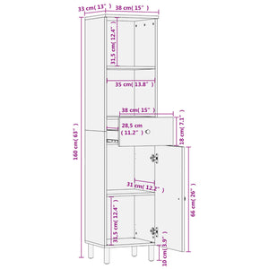 vidaXL Bathroom Cabinet Black 38x33x160 cm Solid Wood Mango