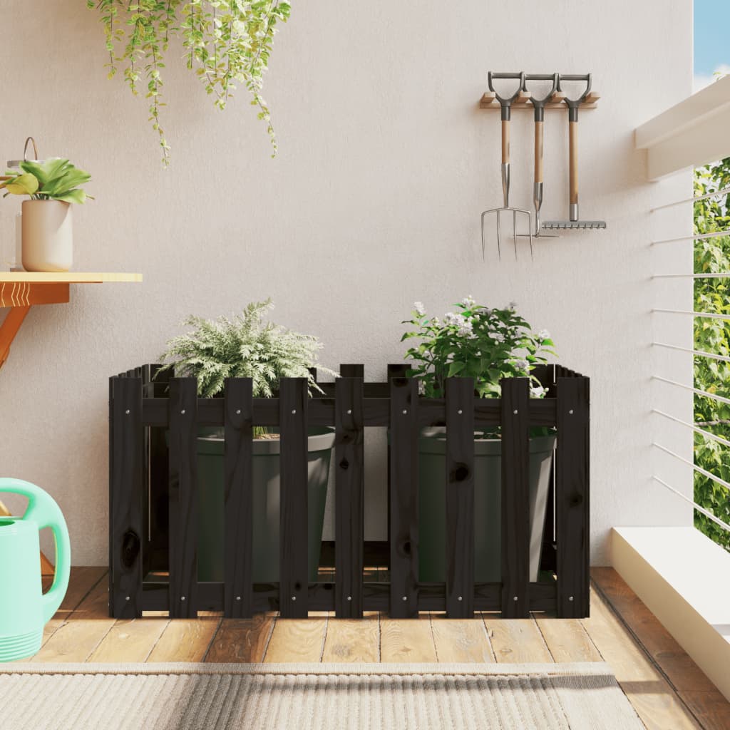 vidaXL Garden Raised Bed with Fence Design Black 100x50x50 cm Solid Wood Pine