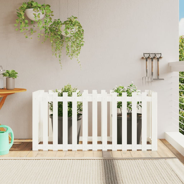 vidaXL Garden Raised Bed with Fence Design White 150x50x70 cm Solid Wood Pine