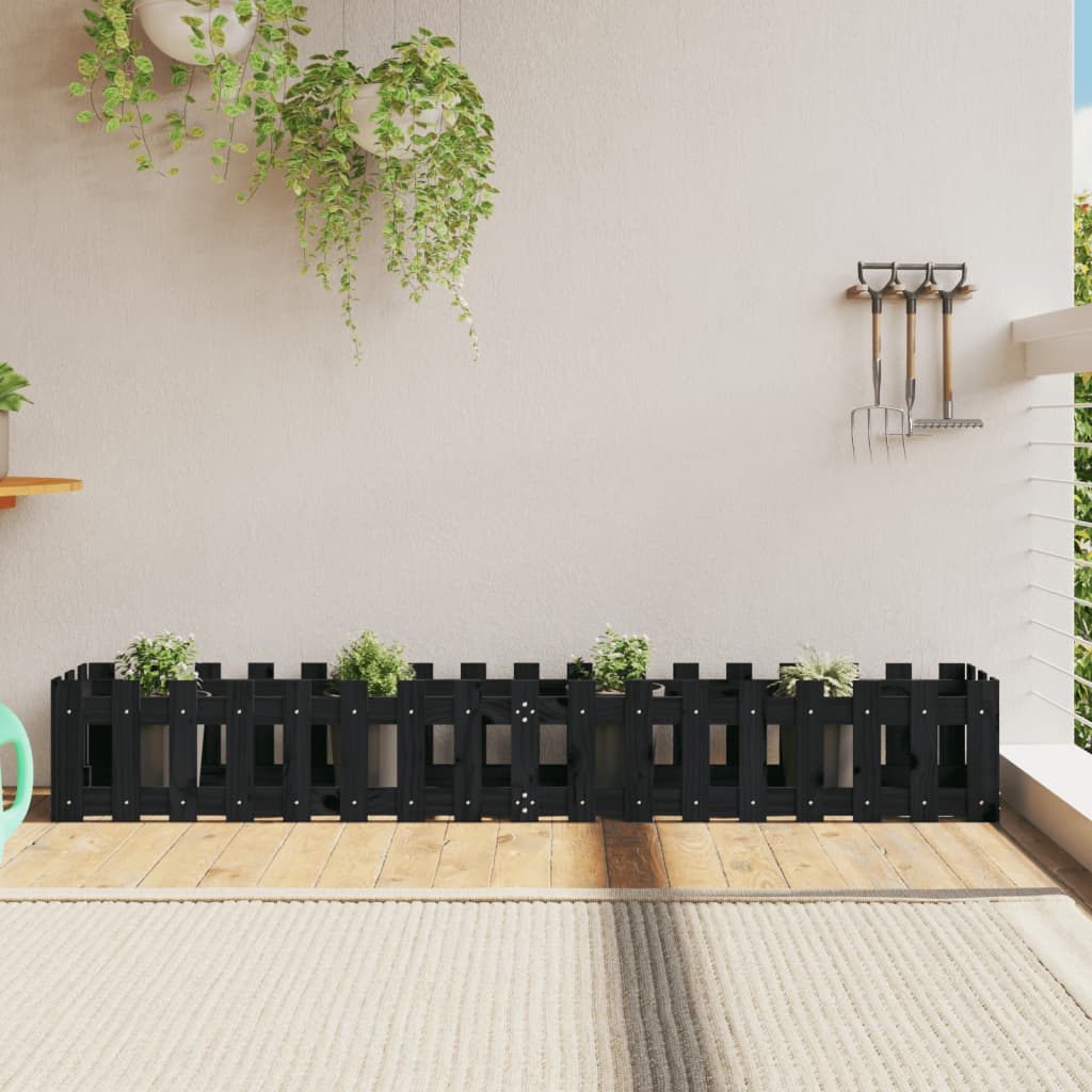 vidaXL Garden Raised Bed with Fence Design Black 200x30x30 cm Solid Wood Pine