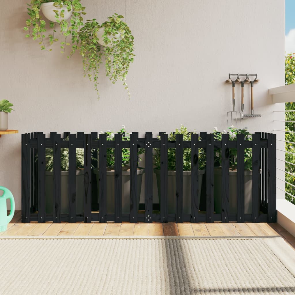 vidaXL Garden Raised Bed with Fence Design Black 200x50x70 cm Solid Wood Pine