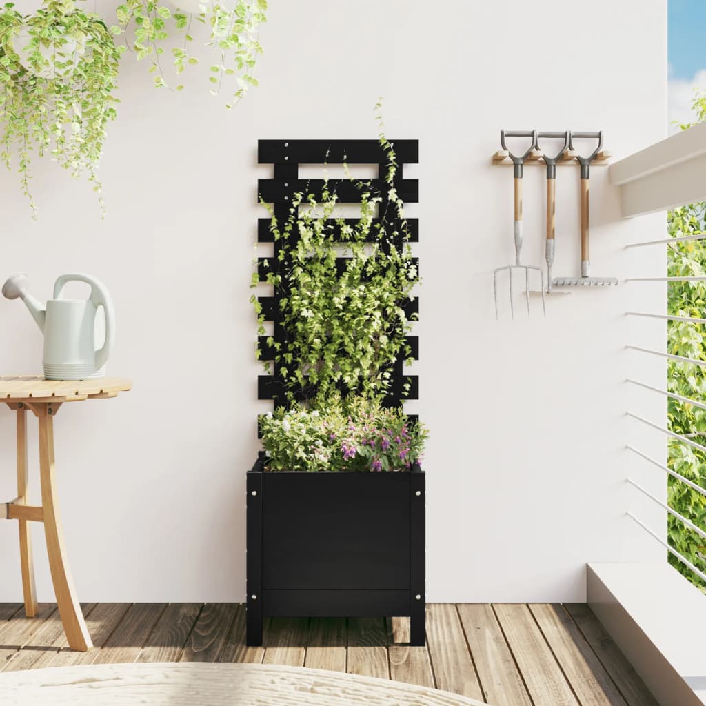 vidaXL Garden Planter with Rack Black 39x39.5x114 cm Solid Wood Pine