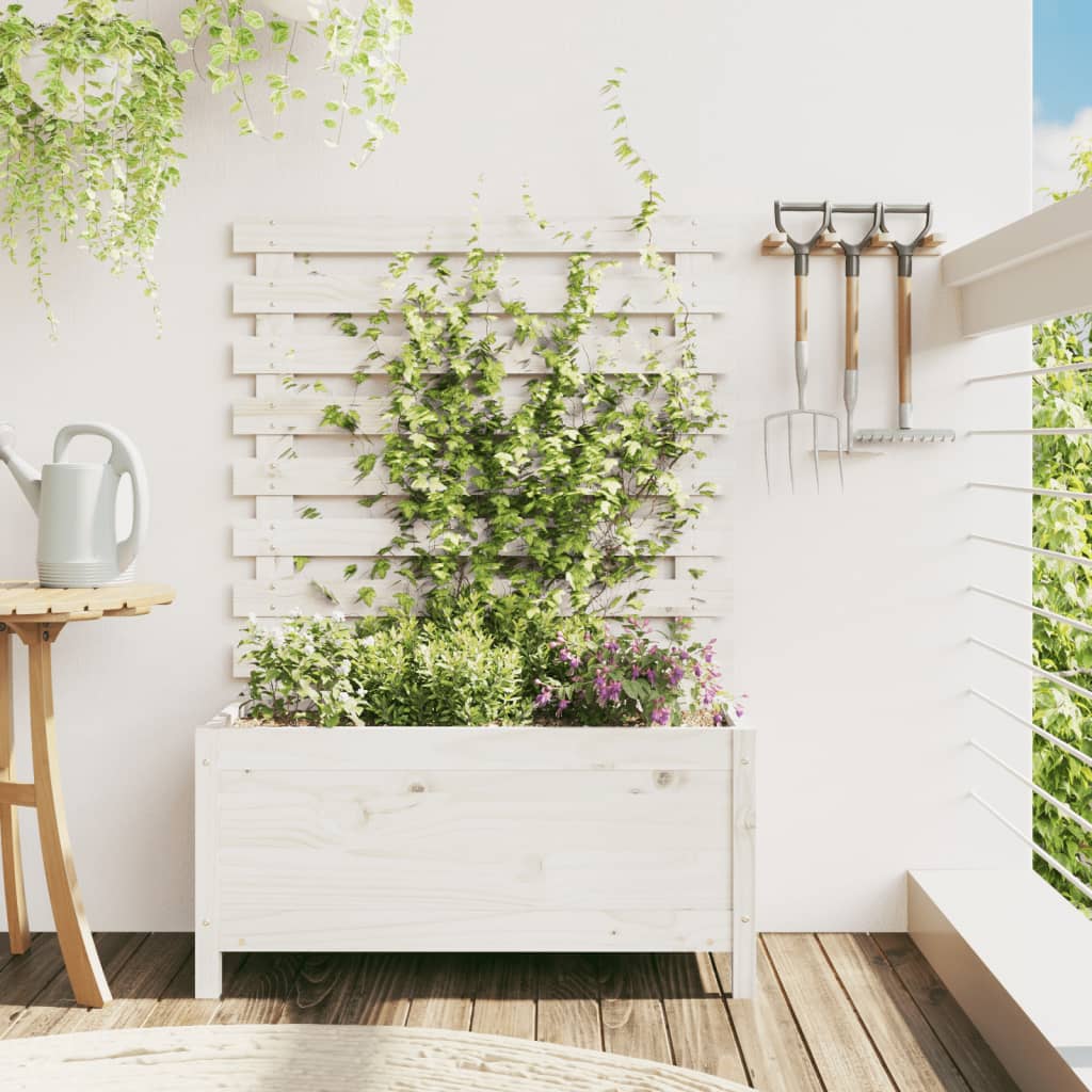 vidaXL Garden Planter with Rack White 79x39.5x114 cm Solid Wood Pine