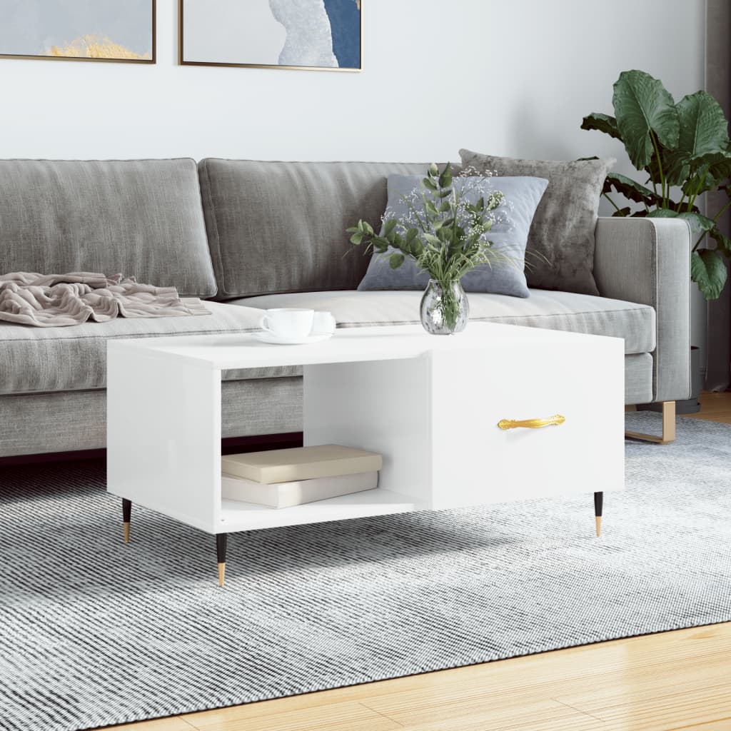 vidaXL Coffee Table High Gloss White 90x50x40 cm Engineered Wood