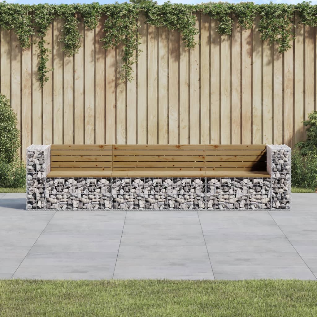vidaXL Garden Bench Gabion Design 287x71x65.5 cm Impregnated Wood Pine