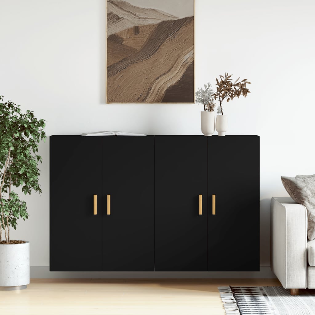 vidaXL Wall Mounted Cabinets 2 pcs Black Engineered Wood