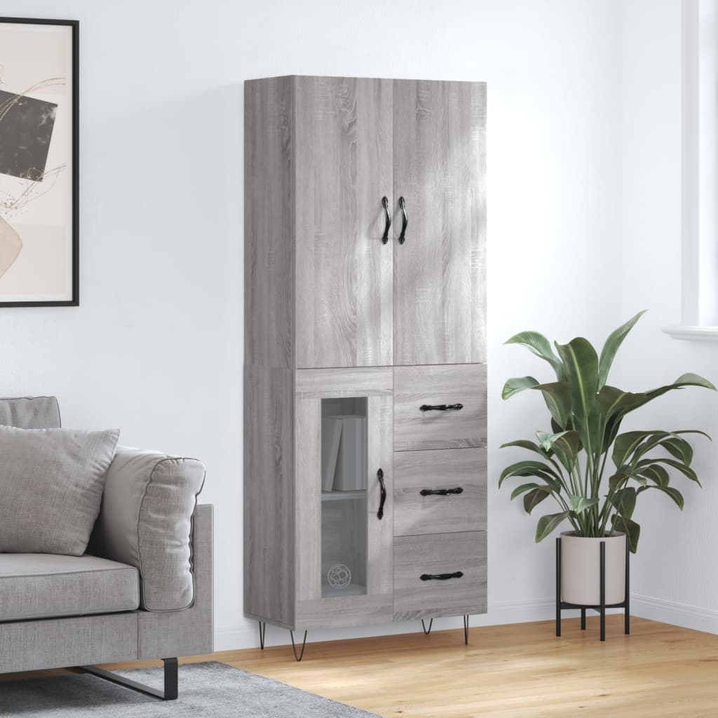 vidaXL Highboard Grey Sonoma 69.5x34x180 cm Engineered Wood