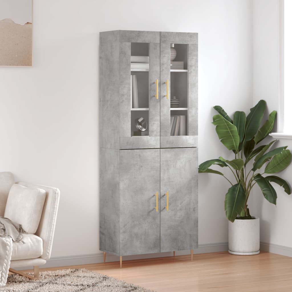 vidaXL Highboard Concrete Grey 69.5x34x180 cm Engineered Wood