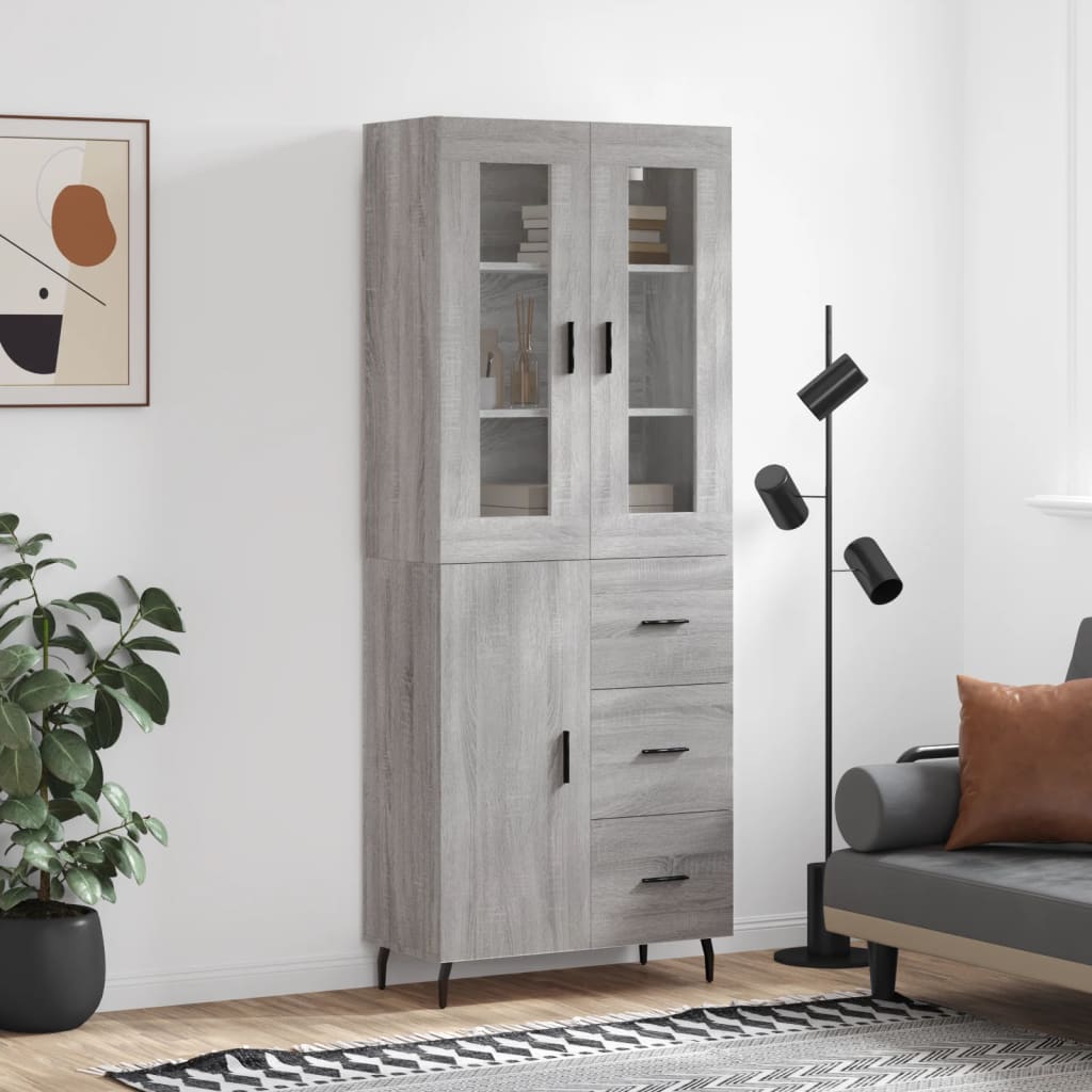 vidaXL Highboard Grey Sonoma 69.5x34x180 cm Engineered Wood