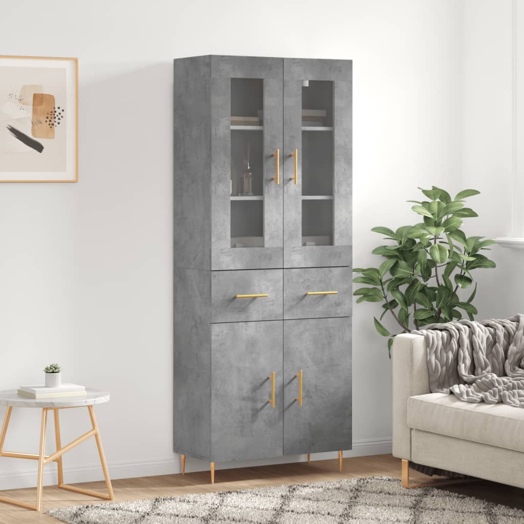 vidaXL Highboard Concrete Grey 69.5x34x180 cm Engineered Wood