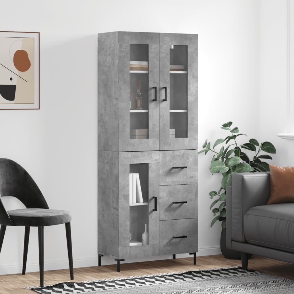 vidaXL Highboard Concrete Grey 69.5x34x180 cm Engineered Wood