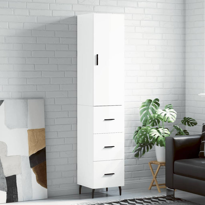 vidaXL Highboard High Gloss White 34.5x34x180 cm Engineered Wood