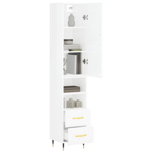 vidaXL Highboard High Gloss White 34.5x34x180 cm Engineered Wood