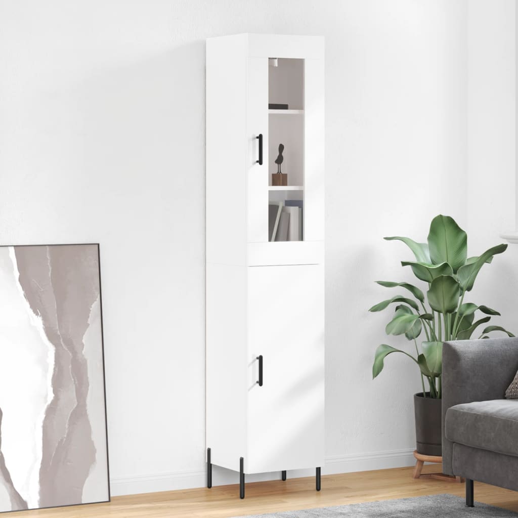 vidaXL Highboard High Gloss White 34.5x34x180 cm Engineered Wood